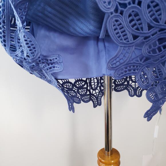 NEW self-portrait Lace Peplum Dress Blue Plunging Neck Revolve Women 2 - Picture 15 of 15